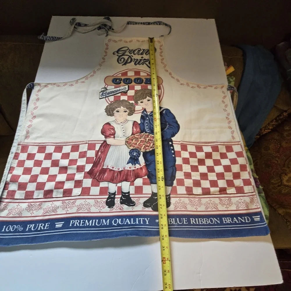 Vintage Muslin Apron Grand Prize Cook Pure-Premium‎ Quality-Blue Ribbon Cotton